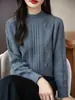 Suéter de Tricô Gola Alta Meia Manga Longa Feminino, Algodão Puro Espesso, Novo Estilo Outono/Inverno 2026, Pulôver com Trança de Diamante, Camisa Básica