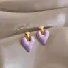 Pendientes de Borla Corazón Personalizados Simples de Aguja Plateada con Diseño de Corazón Morado Esmaltado, Pendientes de Lujo Ligero y de Alta Gama
