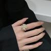 Anillo de flor giratoria con diamantes completos, anillo de trébol de cobre chapado en oro, anillo de dedo índice con protector de hierba de la suerte, apertura ajustable