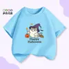 Comércio Exterior Camiseta Infantil de Manga Curta Halloween Abóbora para Meninos e Meninas Top Cartoon Estampado de Meia Manga Vermelho Algodão Puro Verão