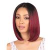 Moderna Peluca Bobo Teñida con Raya en Medio para Mujer, Cabello Corto Liso, Corte Bob Negro con Degradado Borgoña, en Stock para Entrega Inmediata