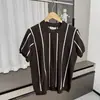 Camiseta de Punto de Manga Corta para Hombre, Seda de Hielo, Textura de Raya Vertical de Verano, Corte Ajustado, Estilo Old Money, Negocios, Venta al por Mayor de Fábrica Transfronteriza