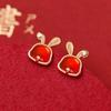Pendientes Rojos de Plata de Ley s925 Benmingnian Pendientes de Conejo de Lujo Ligero de la Marea Nacional Antigua para Regalo de Cumpleaños de Novias