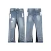 Jeans Largos Casuales Sueltos de Mezclilla con Parches de Graffiti Gal Splash-Ink y Rasgaduras