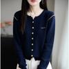 Cárdigan de Punto con Letras Bordadas de Diseño Francés con Bloques de Color para Mujer 2025 Nuevo Slim de Manga Larga Cálido Chaqueta Top