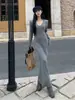 Vestido ajustado de punto con patrón trenzado estilo Hong Kong retro, vestido de punto de moda ajustado de manga larga para otoño e invierno para mujer