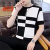 Nueva Camiseta de Rayas para Hombre Verano Manga Corta Moderna Seda de Hielo Media Manga Marca de Moda Talla Grande Hombre Camiseta Fina