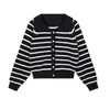 Suéter de punto a rayas preppy retro de estilo coreano para otoño e invierno, suéter casual versátil para mujer, prenda de abrigo para mujer