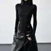 Camiseta de manga larga con cuello de pelo para mujer, color camello, ajustada, para poner debajo, top simple de alta gama con textura