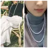 Collar para Mujer Estilo Francés, Largo con Perlas Artificiales Ecológicas Personalizable Cadena para Suéter de Perlas Sintéticas, Modelo Nuevo Versátil y Elegante