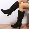 Botas de otoño e invierno europeas y americanas nuevas botas europeas y americanas pero hasta la rodilla botas de gamuza de tacón alto de comercio exterior 40-43 yardas botas con hebilla de cinturón