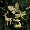 Decoraciones de Navidad, adornos dorados para árbol de Navidad, copos de nieve creativos, zapatos de cristal, colgantes de renos, accesorios galvanizados, colgantes