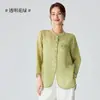 Camisa Feminina de Rami, Novo Estilo de Verão, Fina, Solta, Simples, Confortável, Emagrecedora, Camisa de Rami Arejada com Gola Alta