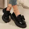 Mocasines con lazo transfronterizos para mujer 2026, versión coreana de comercio exterior, estilo británico retro, zapatos pequeños de cuero con plataforma y tacón medio, para mujer