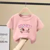 Camiseta de Algodão Puro de Manga Curta para Meninas Verão 2026 Novo Estilo Coreano Moda Desenho Animado Gola Redonda Top Solto para Crianças de Meio e Grande Porte