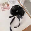Scrunchie de Fita com Laço de Pérola em Organza Estilo Coreano para Mulheres, Pega-Cabelo com Estilo Super Delicado e de Fada