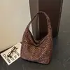 Bolso de Hombro con Estampado de Leopardo Cruzado para Mujer Nuevo Estilo Moda Otoño/Invierno 2026 Bolso Tote de Gran Capacidad Bolso de Hombro Único con Textura Retro