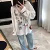 Divertido Estampado de Animales con Cuello Desgarrado, Estilo Perezoso, Camiseta de Manga Larga con Protección Solar, Cuello Redondo, Corte Holgado, Top Delgado de Longitud Media, Novedad Verano 26
