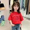 Camiseta Informal de Manga Corta 100% Algodón para Niñas Verano 2026 Nuevo Estilo Ropa de Verano Estilo Coreano con Estampado de Dibujos Animados para Niños