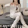 Pijama de Damero de Seda Artificial de Hielo para Mujer Otoño e Invierno Manga Larga Estilo Coreano Ins Ropa de Casa para Mujer Pijama del Sudeste Asiático