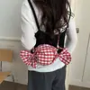 Estilo Bosque Niña Mariposa Dulce Cuadros Color Caramelo Personalidad Coreana Simple Salida Cuadros Nuevo Lazo Bolso Cruzado para Mujer