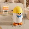 Cubo de basura de dibujos animados de patito amarillo con tapa deslizante para el hogar, habitación infantil, dormitorio, con ruedas, cubo de basura de pingüino de doble compartimento móvil