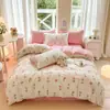 Juego de ropa de cama de algodón estilo Ins de cuatro piezas juego de tres piezas de algodón fresco para dormitorio de estudiante sábana funda de edredón