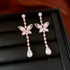 Brincos de Prata com Zircônia Borboleta Pingente Gota Luz Luxo High-End Moda Pino Design Versátil Brincos de Nicho
