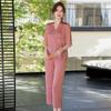 Novo Estilo Chinês Roupas de Verão para Mães 2025 Novo Estilo Conjuntos para Mulheres de Meia-Idade e Idosas Camisas de Chiffon de Manga Curta Tops Jacquard
