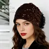 Nuevo Estilo Sombrero Turbante Blanco con Lentejuelas y Encaje para Todas las Estaciones con Diseño Floral Étnico, Pañuelo para la Cabeza de Moda y Elegante, Turbante, Velo, Sombrero para Mamá