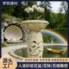 Grande Escultura Paisagística na Praça Municipal, Escultura em Arenito Estilo Clássico Europeu Vaso de Flores, Vaso de Flores Redondo Clássico em Arenito