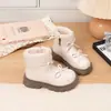 Botas de Algodão para Meninas Inverno Laço Duplo Doce Simples Botinhas de Couro Camada Dupla de Algodão com Lã Sapatos de Algodão Quentes Sapatos de Princesa Criança Pequena