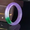 Pulseira de Jade Imitação Flor Azul Gelo de Alta Qualidade, Pulseira de Jade Quartzito Tricolor Amarelo-Verde-Roxo Grau B com Flores Flutuantes, Pulseira de Jade Imitação Dulong