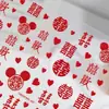 Pegatinas de estilo tradicional chino, con vibrantes colores rojos, símbolos auspiciosos y motivos de doble felicidad, perfectas para decoración festiva de huevos DIY y arte de uñas