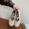 Primer Encuentro Jifa Zapatos Planos Bajos Redondos de Hebilla Única Franceses para Mujer Nueva Llegada de Primavera Blanco Crudo Zapatos Wanwan