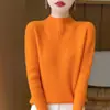 Suéter de punto grueso de canalé con cuello medio alto de siete puntos, 100% lana, color liso estilo coreano, cálida prenda interior para mujer
