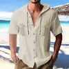 Nuevo Cárdigan con Capucha de Algodón y Lino para Hombre 2025 Moda Deportiva Casual Color Sólido Holgado Manga Corta Camisa para Hombre