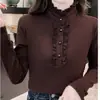 Camisa de terciopelo acanalado con cuello semi-alto, nueva camisa básica de manga larga de color liso para otoño e invierno, para madres