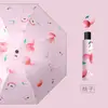 Sombrilla manual de protección solar con temática de frutas, plegable, con recubrimiento negro, compacta y portátil, doble propósito para protección solar y de lluvia, resistente a los rayos UV