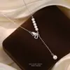 Collar de Mariposa con Perla de Plata de Ley S925 de Diseño Francés para Mujer con Borlas Microincrustadas, Cadena Elegante y Lujosa para la Clavícula