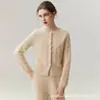 Cardigan de Malha Solta Elegante com Botão de Pérola, Padrão Torcido Pesado, 100% Caxemira Pura para Mulheres, Suéter Casaco Suave Estilo Francês