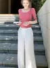 Camiseta Rosa Frambuesa Estilo Coreano con Cuello en U y Mangas Medias para Mujer, Nuevo Diseño Verano 2026, Top Corto Ajustado de Nicho