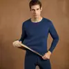 Outono e inverno de 2023 masculino gola redonda à prova de frio forrado com fleece espessado roupa íntima lã de cordeiro roupas de outono calças compridas terno quente camiseta básica