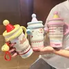 Termo de Dibujos Animados para Niños con Revestimiento Interior de Acero Inoxidable 316, Gran Capacidad, Vaso con Popote y Asa, Vaso de Agua de Alta Estética