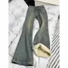 Jeans de Lã Grossa Micro Flare Outono Plus Size para Mulheres Gorduchas Calças Populares Calças Ferradura Este Ano