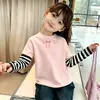 Roupas de Algodão Puro para Meninas Patchwork Listrado Manga Longa Camiseta 2026 Primavera Outono Crianças Bebê Casual Estiloso Desenho Animado Top