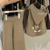 Ropa para niños de Corea del Sur, primavera y otoño, chaleco con capucha de color sólido, suéter de dos piezas, pantalones anchos para niñas, traje de punto