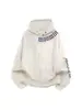 Moletom com capuz e estampa de letras estilo retrô americano, unissex, forrado com fleece, espessado, com botões duplos, uma peça de outer wear única e versátil