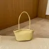 Nova Moda de Férias Estilo Coreano Primavera e Verão Bolsa de Mão Feminina Tecida, Cesta Tote, Bolsa Tote de Ombro Único em Formato de Concha, Bolsa Tecida