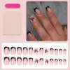 Set de 24 Piezas de Uñas Postizas Estilo Francés Color Nude y Negro, Forma Cuadrada Mediana Simple, Versátil para Uso Diario, Uñas Postizas, Puntas para Arte de Uñas